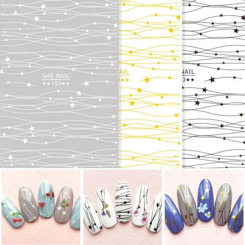 

Nail Art sticker Laser gold metal stripe wave line band self adhesive transfer sheets 3D decal DIY manicure tips decoration