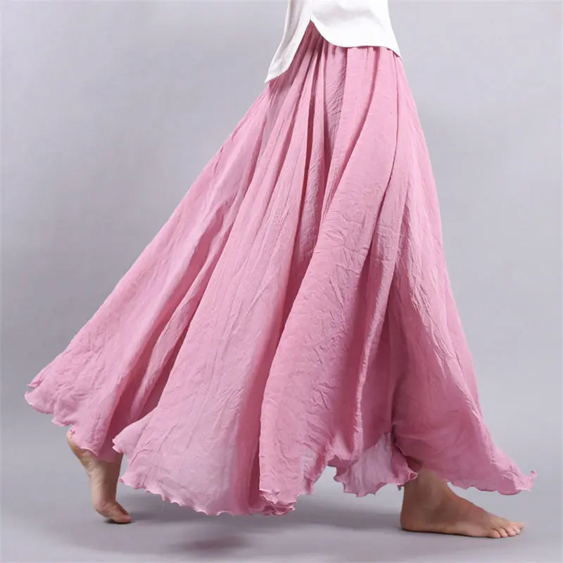 Ретро летняя юбка средней длины из хлопка и льна женская повседневная