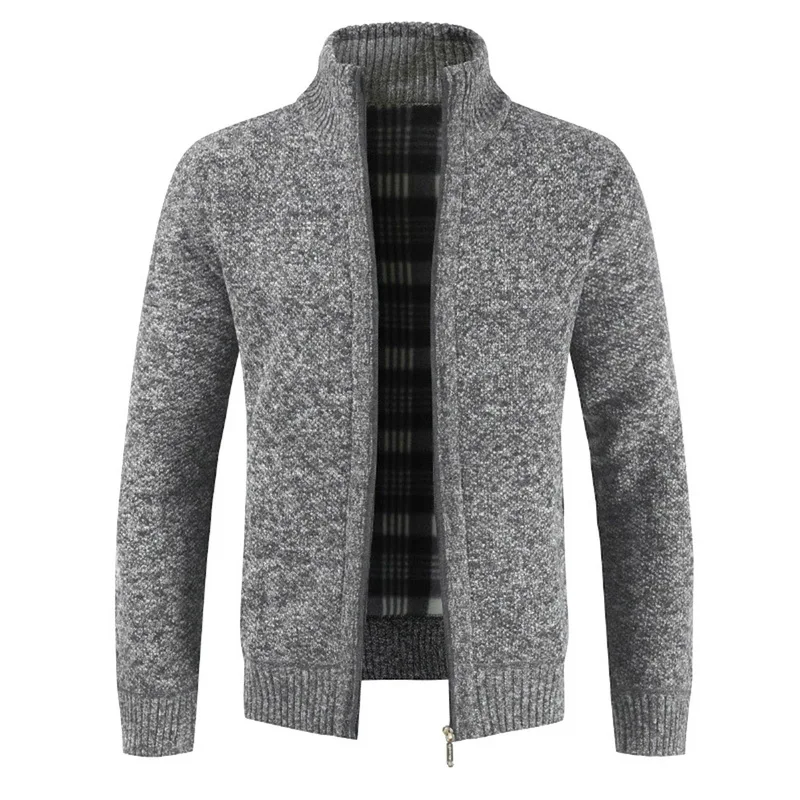 light gray Мужской Повседневный тонкий толстый вязаный кардиган на молнии с карманами, новинка, модное мужское классическое пальто на молнии - Цвет: light gray