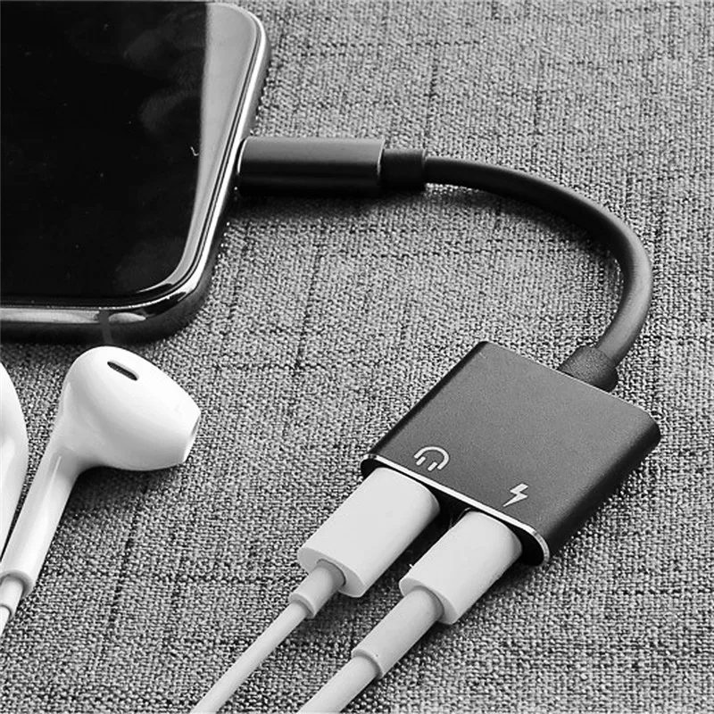Фото Двойной аудио адаптер для наушников Lightning Jack Aux iPhone 11 Pro Max 7 8 X XR сплиттер конвертер Двойной аудио адаптер для наушников Lightning Jack Aux iPhone 11 Pro Max 7 8 X XR сплиттер конвертер