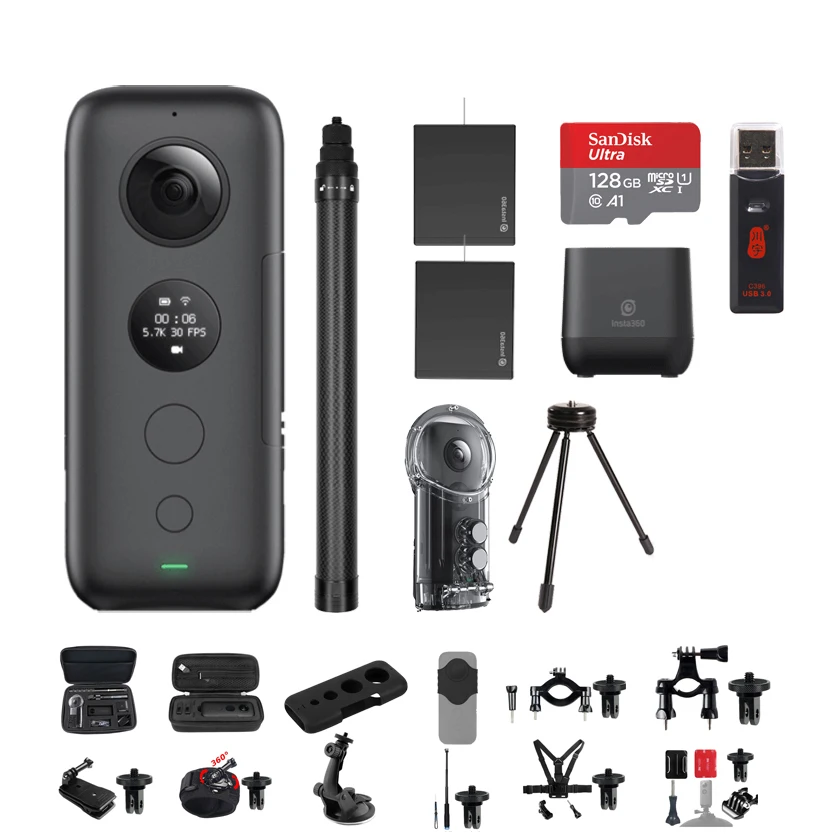 Insta360 ONE X 5,7 K VR 360 панорамная экшн-камера для iPhone и Android Insta 360 зарядное устройство для батареи Чехол для селфи - Цвет: Bundle 9