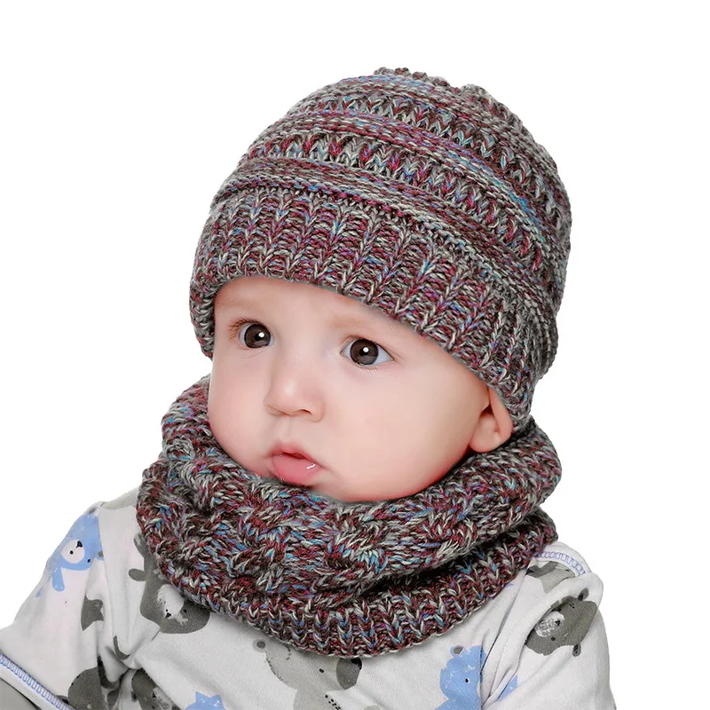 

Newborn Winter Warm Baby Hat Scarf Set Winter Knitted Beanie For Infant Baby Kids Boys Girls Cap Neck Collar
