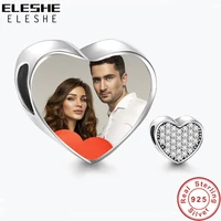 eleshe personalized custom photo 925 sterling silver charm crystal heart beads fit original bracelet diy authentic jewelry gift