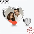ELESHE, персонализированные пользовательские фото 925 шарма стерлингового серебра с украшением в виде кристаллов в форме сердца бусы, подходят к оригинальному браслету, сделай сам, настоящее ювелирное изделие в подарок