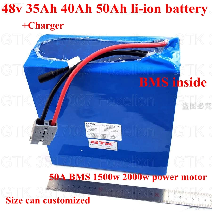 48v 35Ah 40Ah 50Ah литий-ионная аккумуляторная батарея литиевая батарея электрический велосипед Скутер 50A BMS 1500 Вт 2000 Вт мощности двигателя+ 5A зарядное устройство