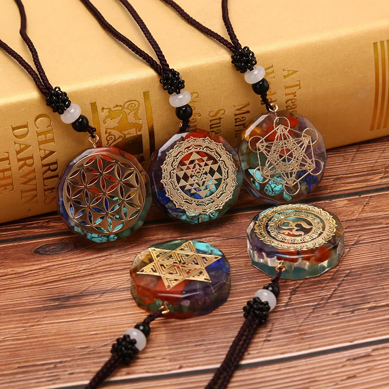 

1PC Hot Orgonite Natural Crystal Seven Chakra Pendant Necklace Jewelry Gifts For Women Men Children Party Decoration Supplies