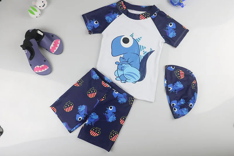 Boy Baby Swimwear Dinosaur Swimming Suit for Boys Short Sleeves Toddler Kids Children's Swimwear Beach Clothes Bathing Suit 3pcs