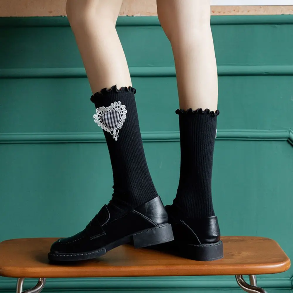 

Harajuku Style Pure Color Mid-calf Socks Simple Sweet Lolita Lace Women Socks Autumn Winter Comfortable Cotton Socks