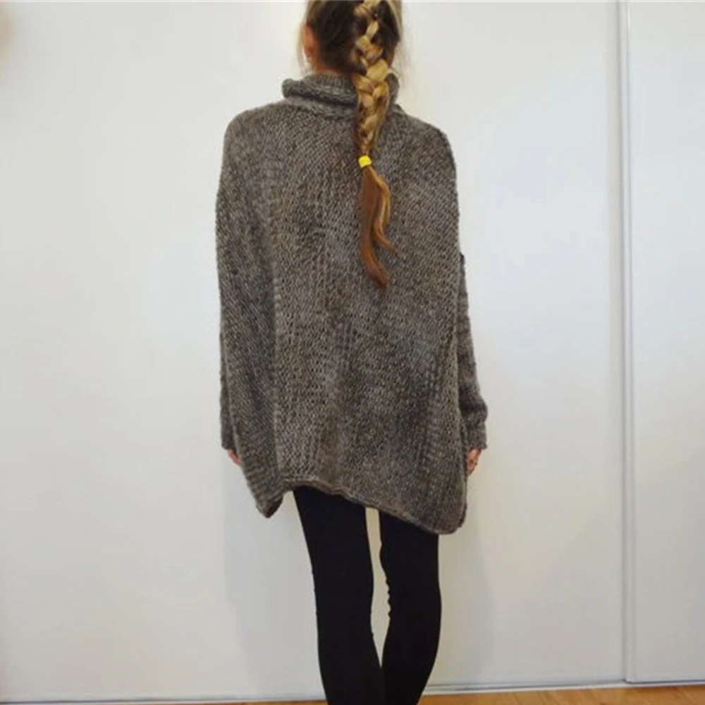 Womens Turtleneck Sweater Autumn Witer Long Sleeve Chunky Knit Pullover Loose Irregular Sweaters Female Solid Jumper Tops D30 | Женская