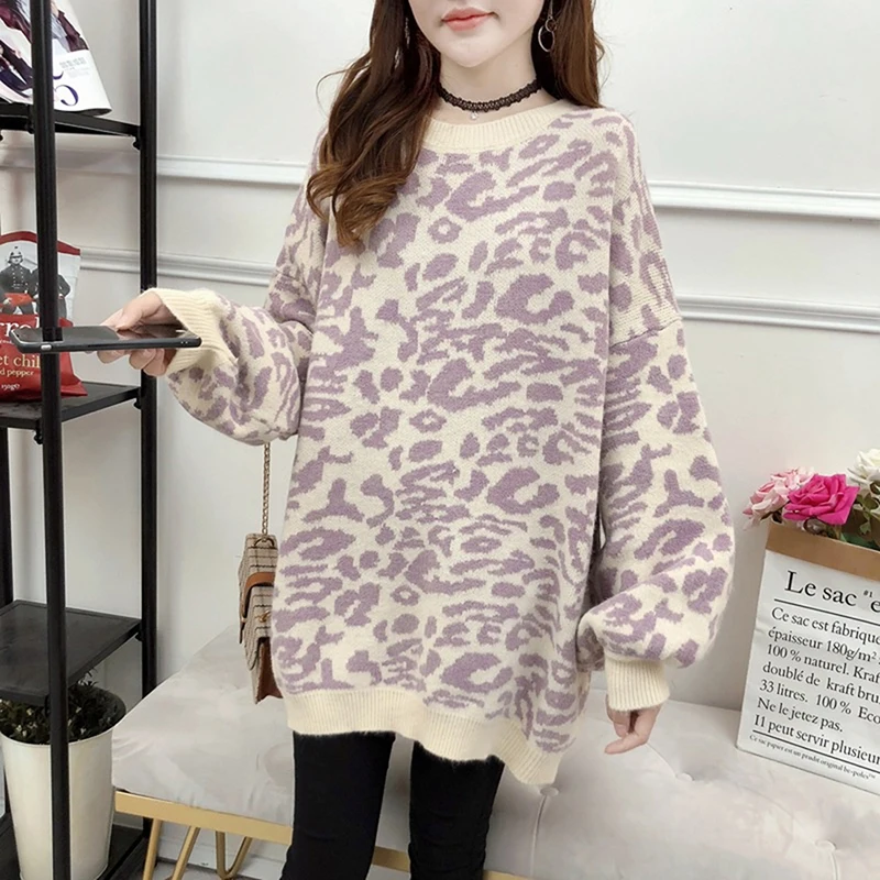 

New Fashion 2020 Women Autumn Winter Leopard Khaki Sweater Pullovers Casual Warm Female Knitted Sweaters Pullover Lady