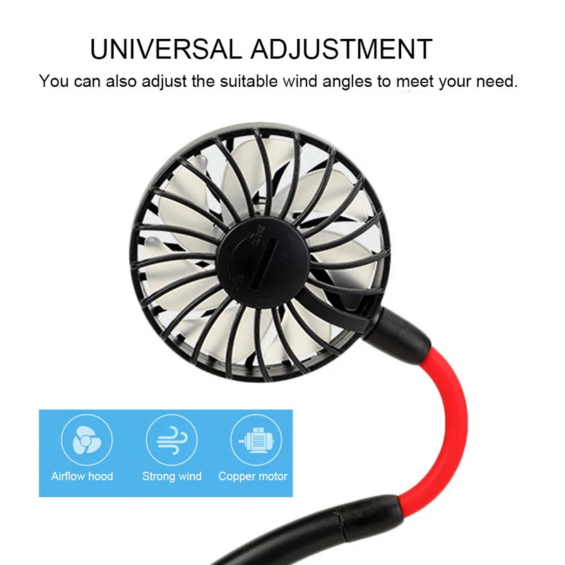 7-лопастной мини-вентилятор USB для шеи перезаряжаемый маленький портативный