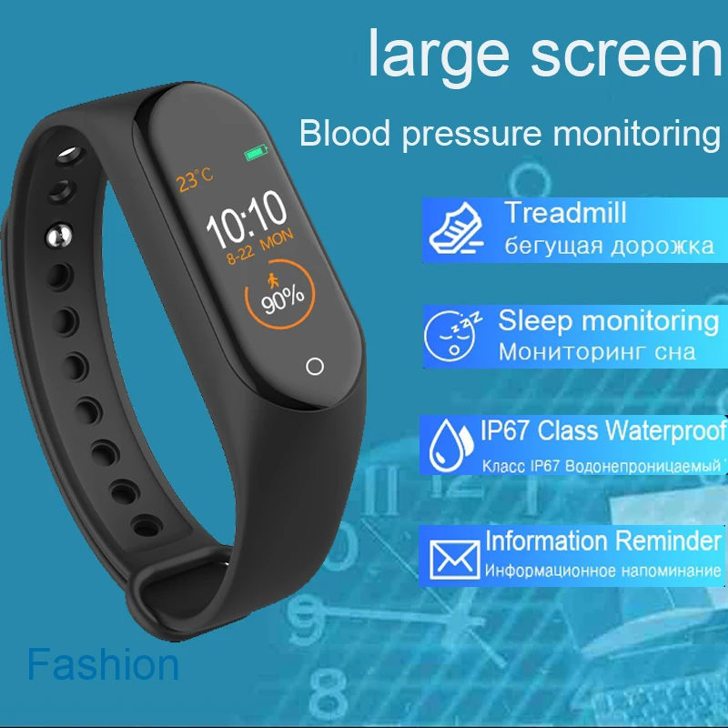 M4 smart Band Watch Color Screen Bracelet Heart Rate Fitness Tracker bracelet Monitoring of blood pressure Sport Waterproof | Электроника