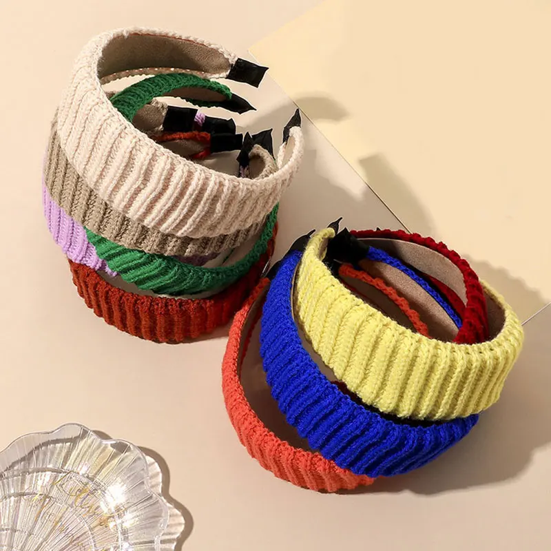 

Winter Knitted Sponge Hair Hoop Wide Side Hairbands Fashion Hair Accessories Women's Solid Color Woolen Headband Woolen Headwear
