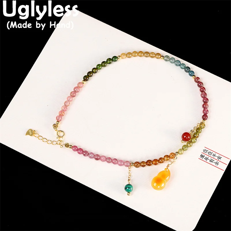 

Uglyless MINI 4MM Gemstones Anklets for Women Summer Fashion Feet Jewelry 925 Sterling Silver Lapis Garnet Tourmaline Anklets