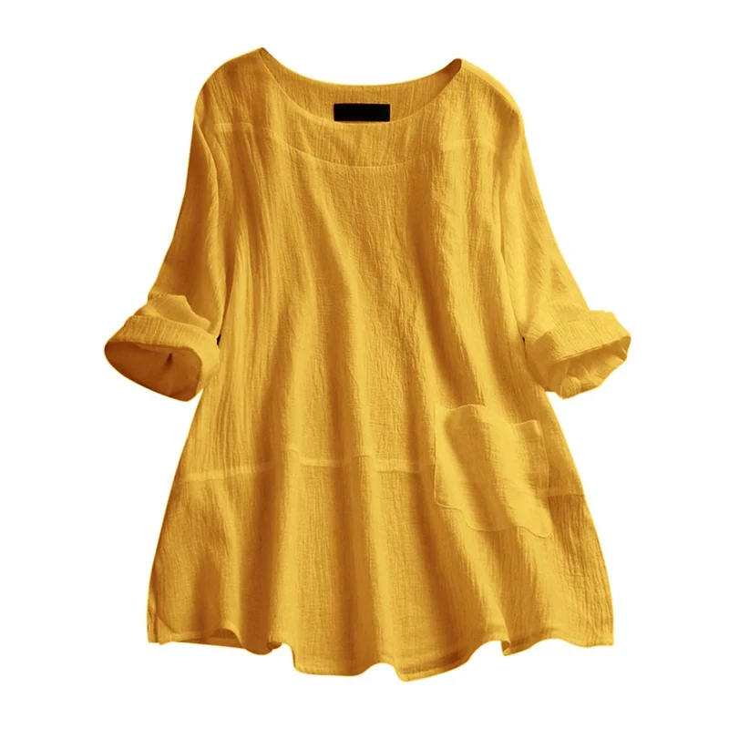 

Plus Size Vintage Women Spring Long Sleeve Ruffles Blouse Cotton Linen Shirt Casual Solid Top Femininas Work Blusas