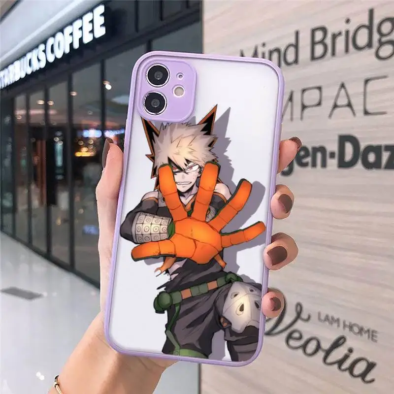 

Anime My hero academia Phone Case Matte transparent For Purple iPhone 12 Mini 11 Pro XR XS Max 7 8 Plus X Back Cover