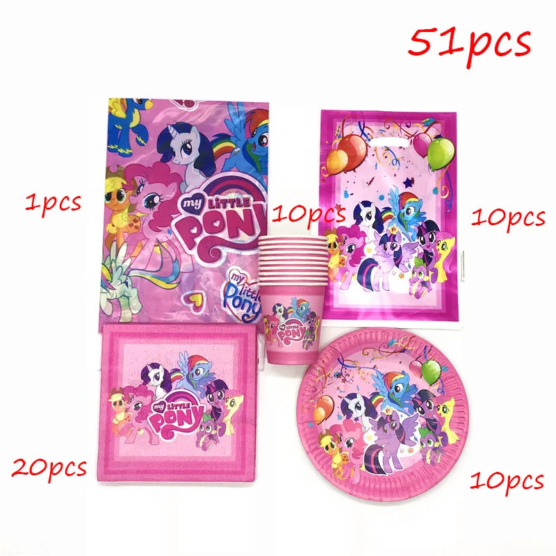 BeiPanLiZhiZhuo-51pc 61 шт./лот, одноразовые столовые приборы в стиле My Little Pony, кружки, тарелки, салфетки, детские скатерти для украшения дня рождения - Цвет: BeiPanLiZhiZhuo-51pc