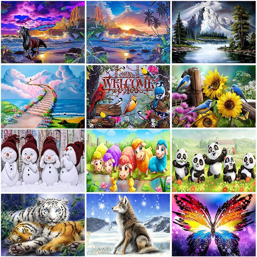 Алмазная 5D картина сделай сам милая овечка птицы Лев панда полная круглая