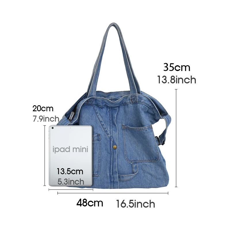 

Women Shoulder Bags Canvas Denim Blue Casual Wild Large Capacity Durable Vintage Travel Shopping Messenger Bag for Teenager Girl