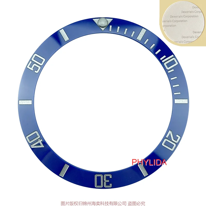 

Новинка, высококачественная керамическая вставка 38 мм с синими/серебряными платиновыми буквами для подводных мужских часов, Сменные аксес...