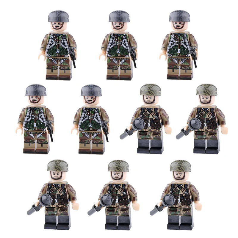 S19-21-10PCS Новинка WW2, армейские солдатики, фигурки, блоки, Германия, США, дивизия, шлем, аксессуары для оружия, Строительные кирпичи, игрушки для детей - Цвет: S19-21-10PCS