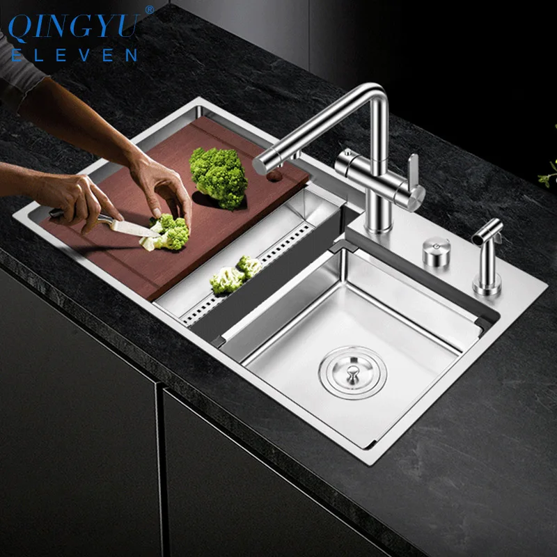 Новая ступенчатая раковина 304 кухонная из нержавеющей стали 4 мм Толщина 220