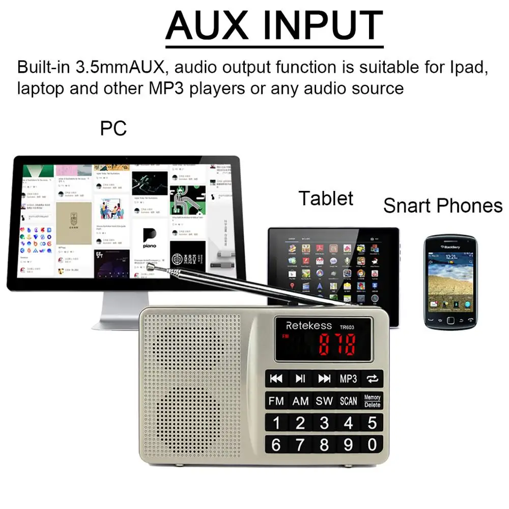 Retekess TR603 AM FM радио коротковолновый транзистор цифровой тюнинговый приемник MP3