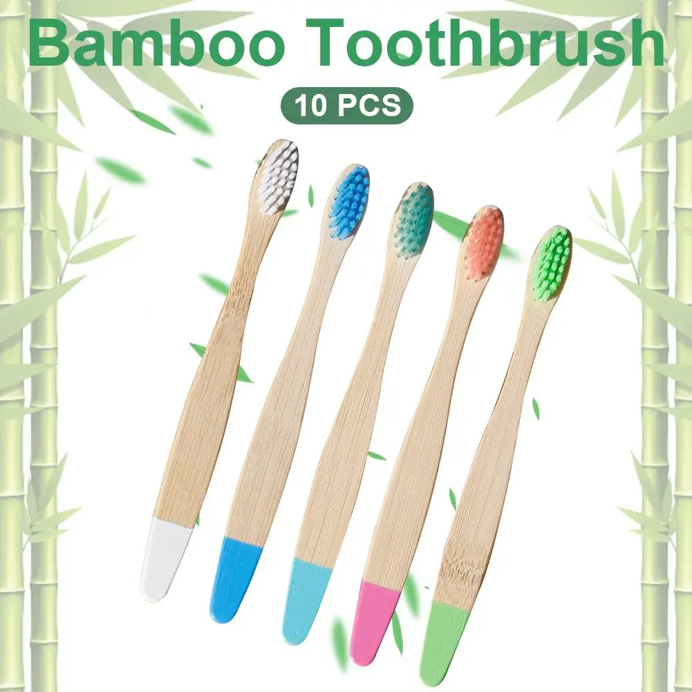 Зубная щетка из натурального бамбука 10 шт. экологически чистая низкоуглеродная