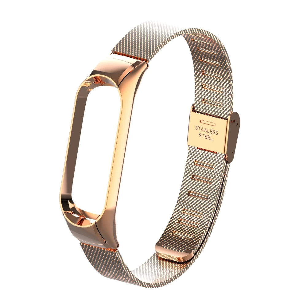 Rose Gold Металлический ремешок для Xiaomi Mi Band 3 Нержавеющая сталь браслет ремень Mi Band 3 Mi3 сменный ремешок; Смарт-часы Mi 3 - Цвет: Rose Gold