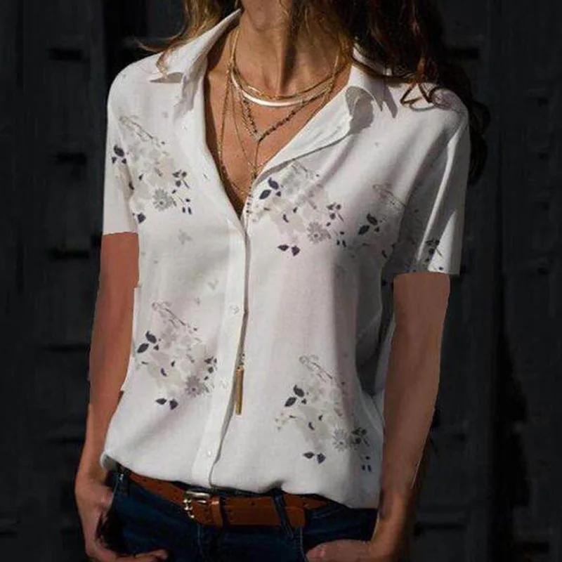

Droppshiping Women Short Sleeves Shirts Floral V Neck Loose Slim Fit Blouse Tops for Summer d88