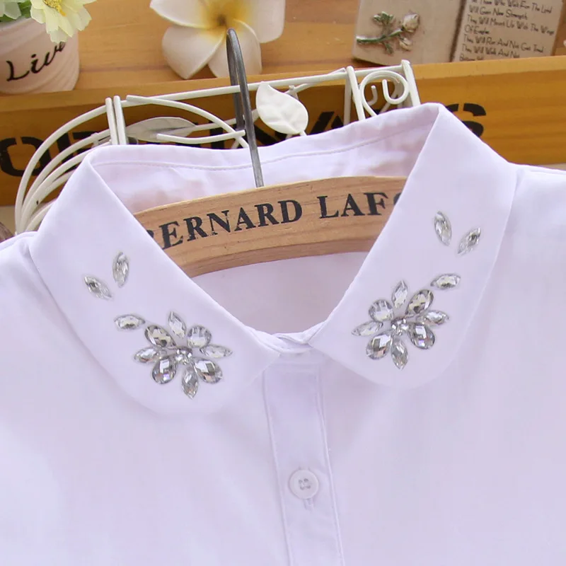 Женская рубашка блузка топы съемный воротник рубашки Женский Белый Однотонный