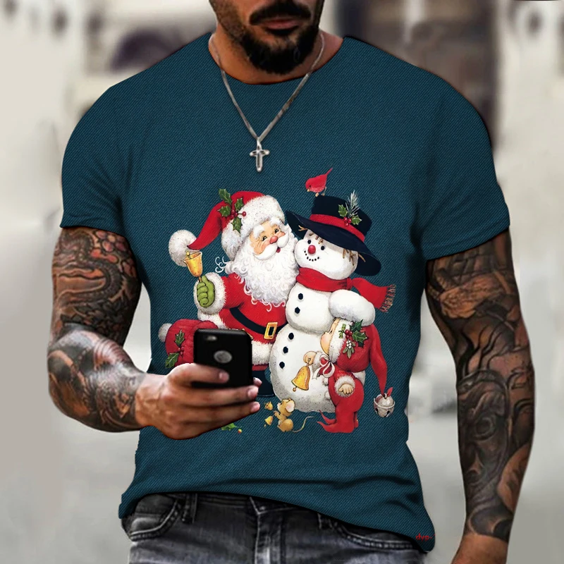 

2022 Christmas Clothing Cartoon T-shirt 3D Printing Funny Men's Street Fashion Casual Harajuku Hip-hop Breathable Party Loose To