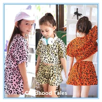 girls suit new middle and small children short sleeved shorts casual clothes baby leopard two piece suit