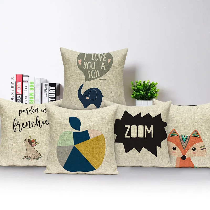 Льняная наволочка с мультяшными животными чехол для подушки лосями Кроликом