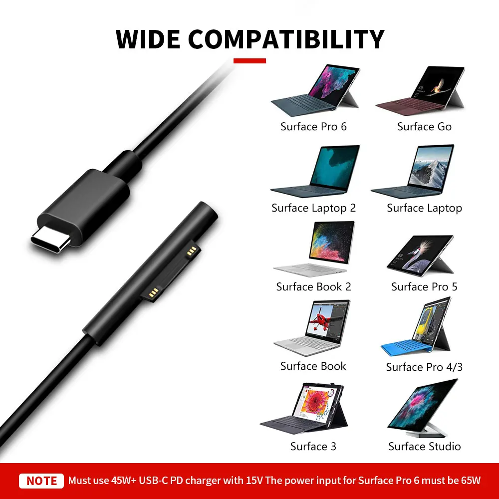 USB-C, кабель для зарядки, поверхности подключение к USB C Зарядное устройство кабель для microsoft Surface Pro 3/4/5/6, поверхность ноутбука/Surface Book 1/2