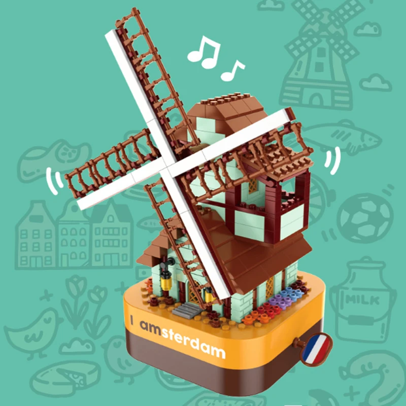 

My Friends Blossoms Hot Air Balloon Shining Music Modular MOC Box Rotating Sakura Building Blocks Brick Toys Children Girls Gift