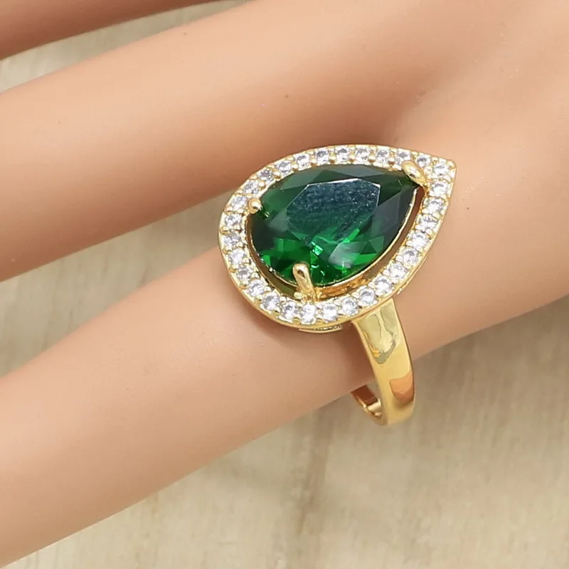 Набор украшений для женщин золотого цвета браслет с зеленым цирконием серьги