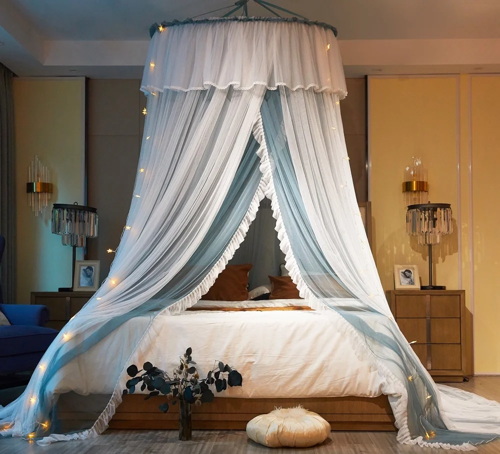 

Hanging Dome Mosquito Net Bed Canopy Romantic Double Layer Yarn Bed Valance Anti-mosquito Home Textiles Decor Bedcover Curtain