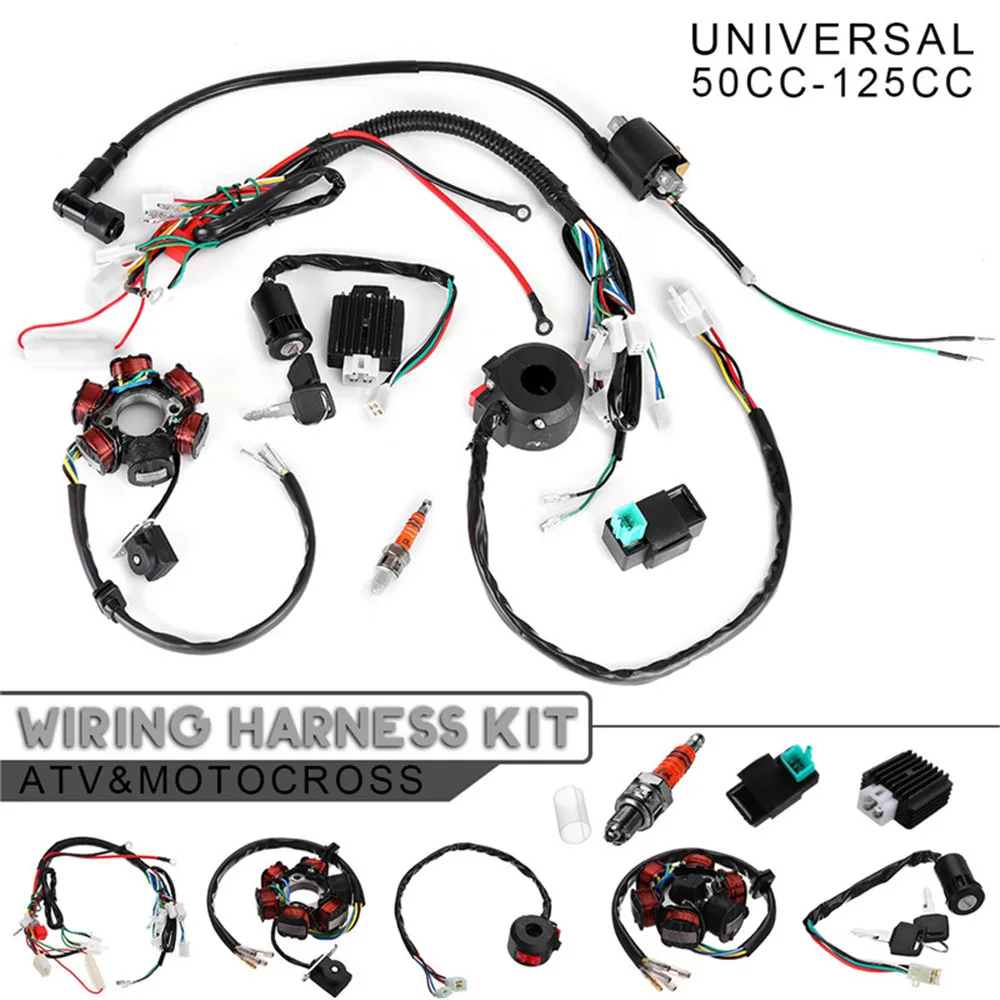 

Motorcycle CDI Ignition 6 Coil Wiring Harness Starter Switch Spark Plug Kit For 50cc 70cc 90cc 110cc 125cc Scooter ATV Quad