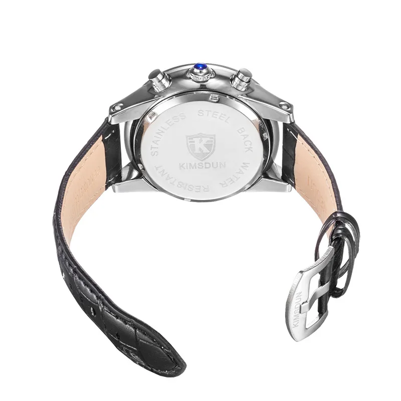 

KIMSDUN Top Brand Mens Business Casual Sports Multifunction Quartz Chronograph Watch Leather Military Black Clock Relogio Gifts