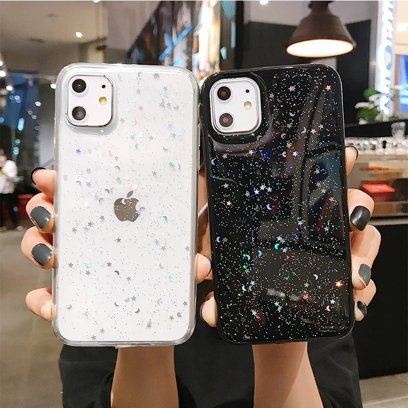 Блестящий блестящий чехол для iPhone 11 Pro Max XR X XS 7 8 Plus SE 2 2020 прозрачный телефона