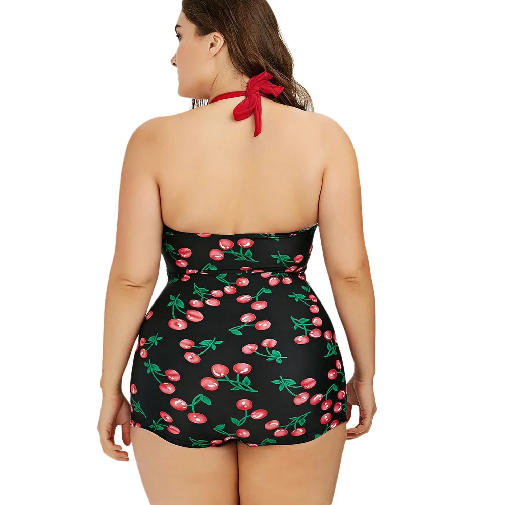 Слитный милый женский купальник с лямкой на шее высокой талией винтажный