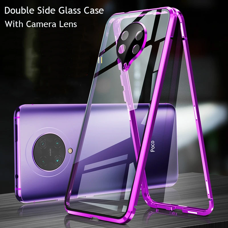 Металлический магнитный адсорбционный чехол для Pocophone F2 Pro двухсторонний из