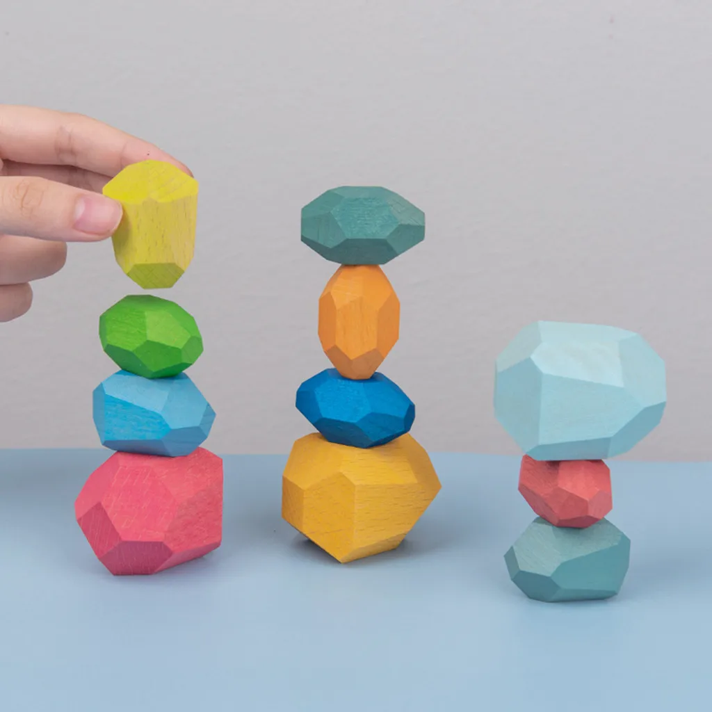 

Wooden Stones Montessori Toy Creative Nordic Style Stacking Rainbow Game Jenga Set Balancing Building Blocks Wood Toy Gift