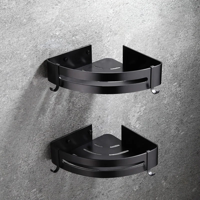 Настенная угловая полка LIUYUE для ванной комнаты Черная/серебристая алюминиевая