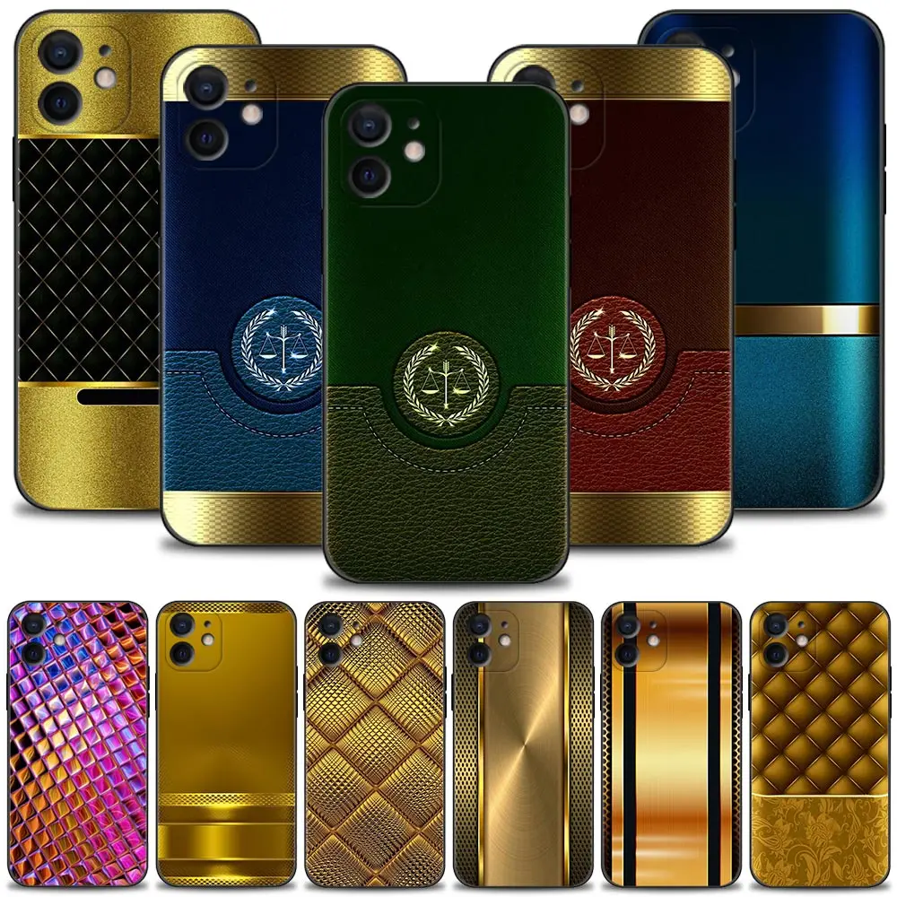 

Luxury Leather Gold Metal Texture Pattern Case For Apple iPhone 14 13 12 11 Pro Max 13 12 Mini XS Max XR X 7 8 Plus 6 6S Cover