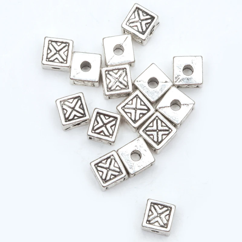 50 шт. спиральные бусины в полоску с большим отверстием серебристые квадратные