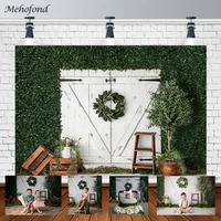 mehofond spring photography backgrounds garland white wooden door green leaves backdrops photo studio photozone photocall decor