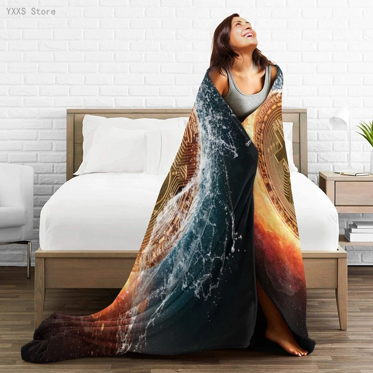 

Bitcoin 3D Cartoon Sherpa Blanket Warm Super Soft Flannel Office Nap Bedspread Sofa Bedding Plush Quilt Plaids