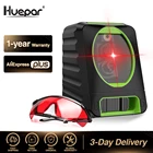 Лазерный уровень Huepar, 2 линии, красный луч, перекрестные линии, самонивелирующийся, вертикальныйгоризонтальный + регулируемые очки для улучшения красного лазера